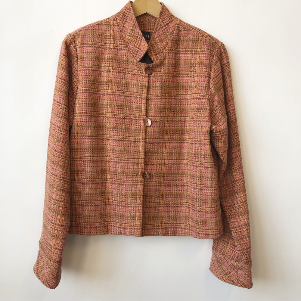 Staples Terracotta Pink Plaid Tweed Jacket Medium